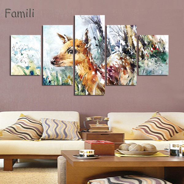 5pcs/set fashion modular picture deer canvas print wall picture living room decorative oil painting mass effect no frame