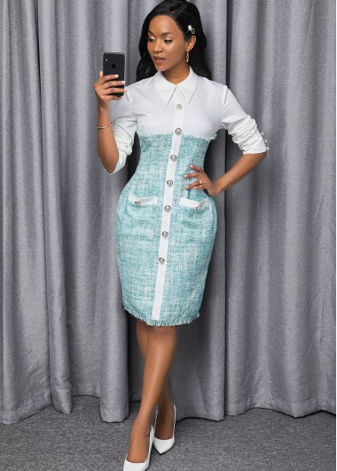 ROTITA Back Slit Button Decorated Pocket Detail Sheath Dress