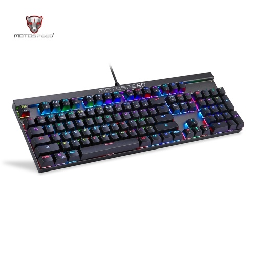 Motospeed CK103 104 Key NKRO USB Wired RGB Backlit Mechanical Gaming Keyboard Black Keycaps Blue Switch