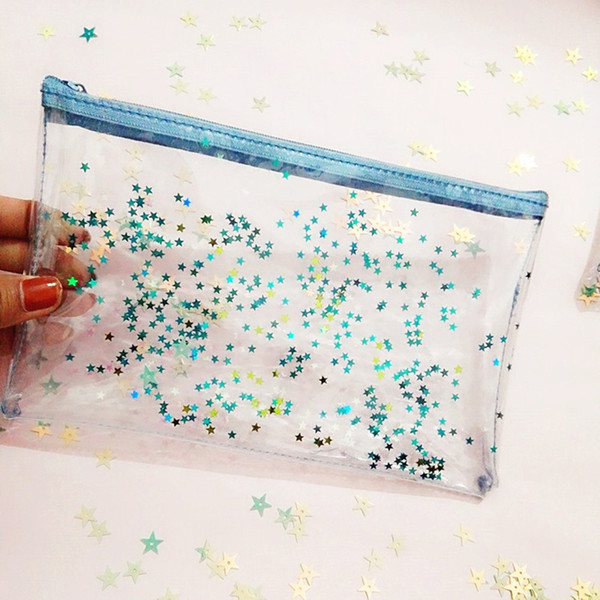 jhd creative kawaii bright star pencil cases multi-functional stationery pen bag storage cosmetic bag for girls gift school su