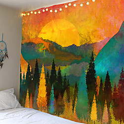 Wall Tapestry Art Decor Blanket Curtain Picnic Tablecloth Hanging Home Bedroom Living Room Dorm Decoration Landscape Mountain Golden Sunset Sunrise Forest Ink Lightinthebox