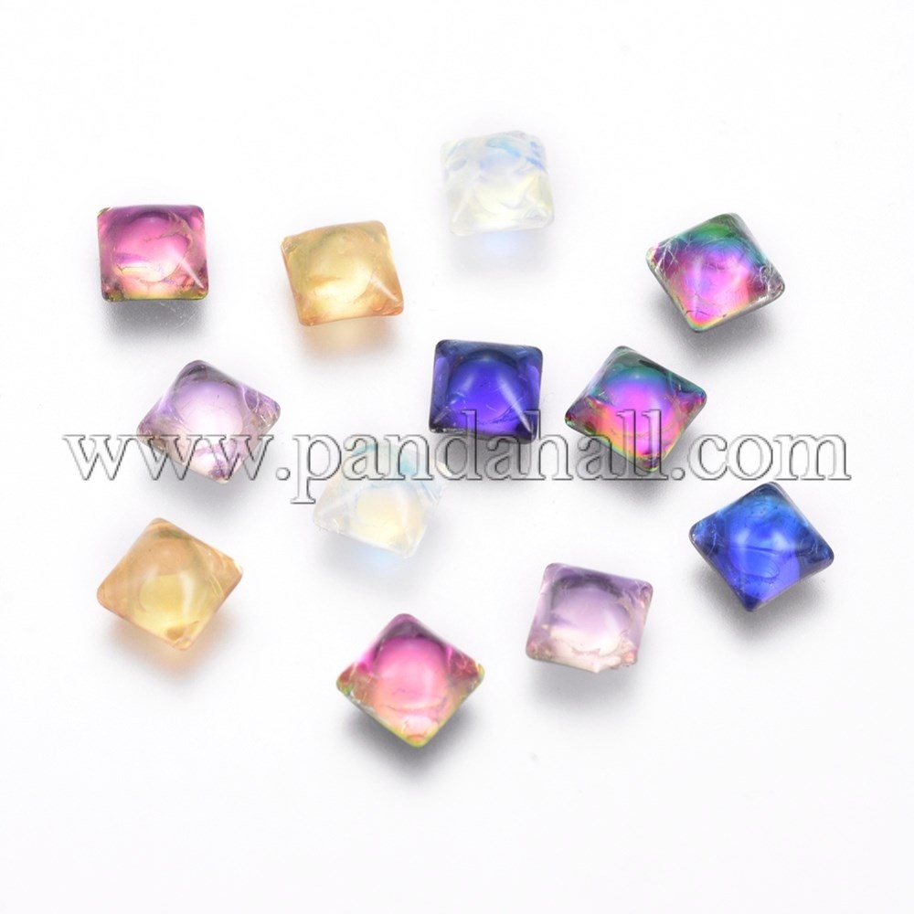 K9 Glass Cabochons, Flat Back, Square, Mixed Color, 4x4x3mm