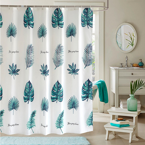 yun yang brand new quality leaves green plants waterproof mildew proof polyester shower curtain summer thicken bathroom curtain