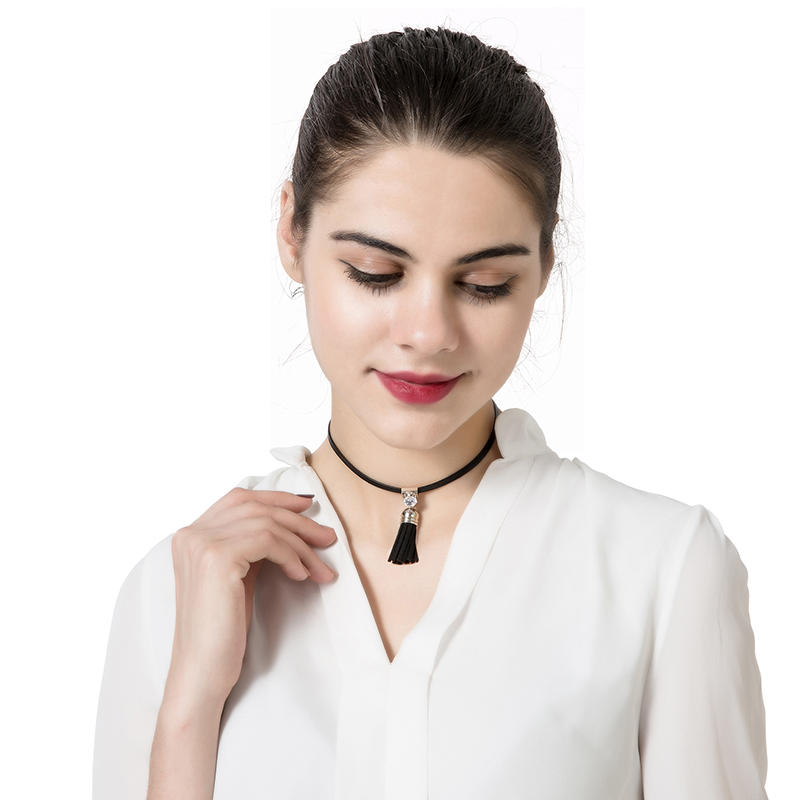 Punk Necklace Shiny Rhinestone Tassel Pendant Black Choker Fashion Women Jewelry Cool Gift