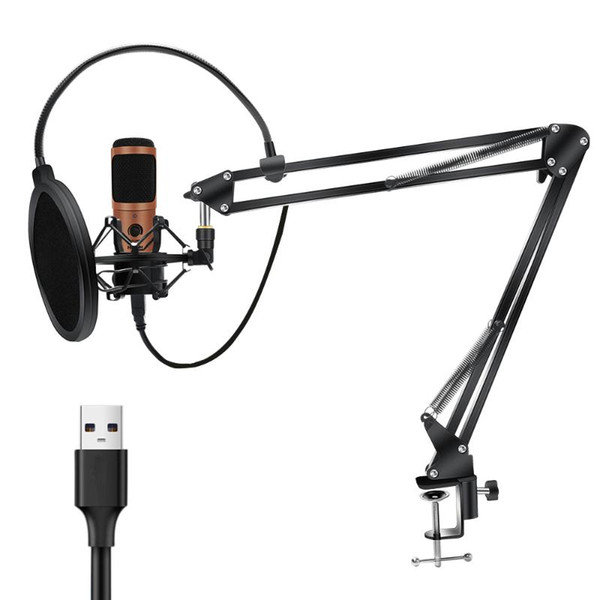 USB Condenser Microphone With Tripod Stand Recording Microphone Kit With Adjustable Desktop Mic Arm For Toutube Podcast