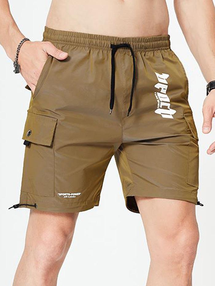 Letter Toggle Drawstring Holographic Outdoor Sports Shorts M Coffee