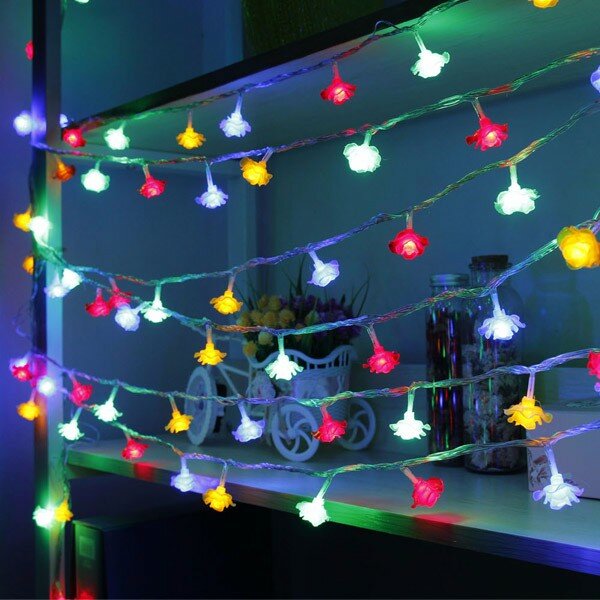 10M 100 LED Rose Shape Light String 220V Color Changeable Curtain Light Home Decor Christmas