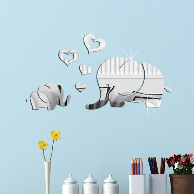 Cartoon Elephant Heart 3D Mirror Wall Art Mirror Wall Sticker Party Wedding Home Decors