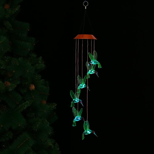 Color-Changing LED Solar Mobile Wind Chime Pathonor Changing Light Color Waterproof Six Hummingbird Wind Chimes For Home/ Party/ Night Garden Decoration