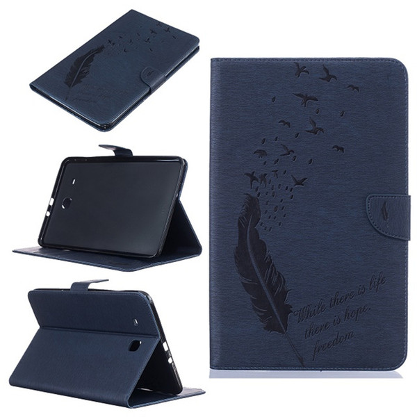 for samsung tab e 9.6 inch t560 t561 tablet leather case filp cover wallet stand with card slot embossed feather bird desgin