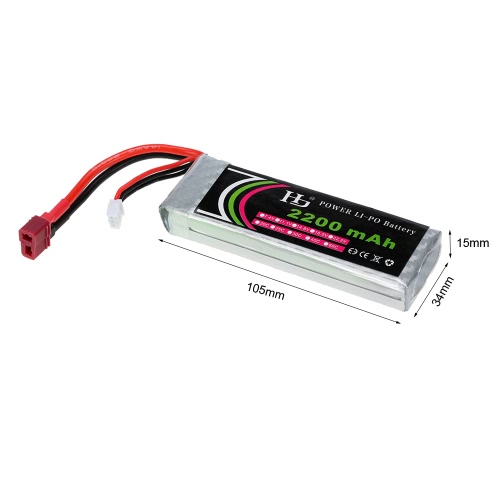 7.4V 2200mAh 25C 2S LiPo Battery with T Plug for RC Quadcopter Airplane Helicopter Car Truck Boat Hobby