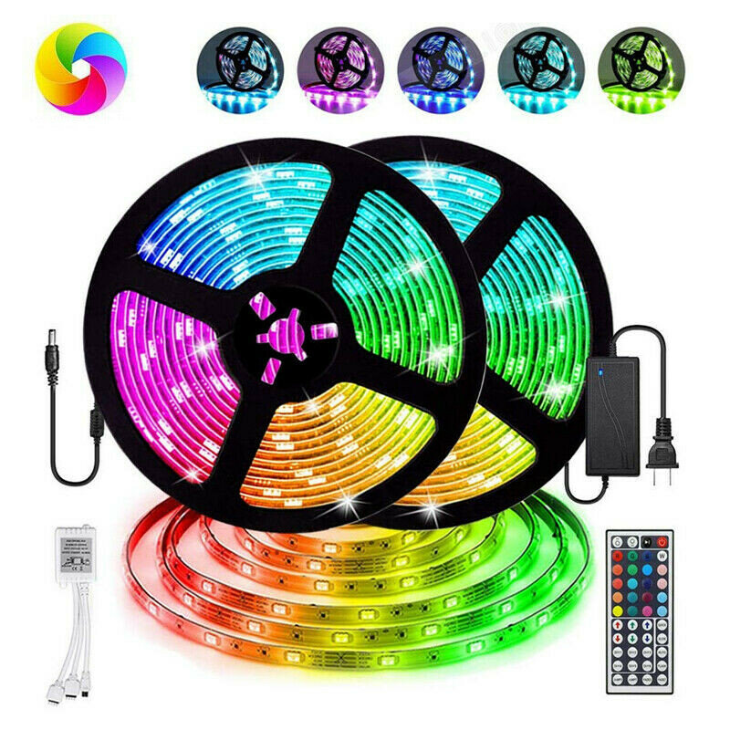 10M DC12V SMD5050 RGB LED Strip Light Kit Indoor Home Lamp + EU US Power Adapter + 24Keys IR Remote Control