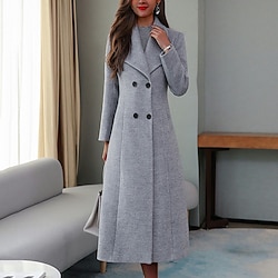 Women's Winter Coat Long Overcoat Double Breasted Lapel Trench Coat Thermal Warm Windproof Heated Jacket Streetwear Elegant Lady Jacket Long Sleeve with Pocket Black Gray Lightinthebox