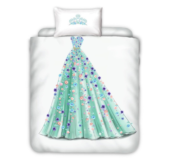 princess dress bedding sets for kids girls boys 2pcs crown single bed duvet cover set bedclothes bed linen (no sheet no filling)