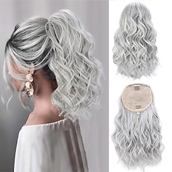 Grey Ponytail Extension for Women 14 Inch Short Curly Wavy Drawstring Ponytail Synthetic Clip in Ponytail Hair Extensions Lightinthebox