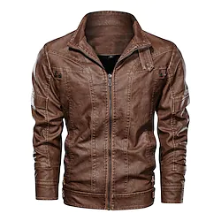 Men's Hiking PU Faux Leather Jacket Zip-Up Motorcycle Jacket Bomber Jacket Lightweight Breathable Stand Collar Outwear Vintage Coat Top Camping Biker Casual Fishing Climbing Lightinthebox