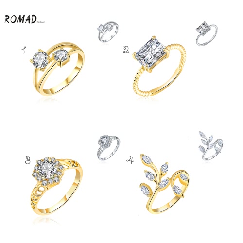 ROMAD Fashion Unique Hot Charm Metal Copper Gold Plated Zircon Rhinestone Crystal Ring for Party Wedding Engagement Jewelry Accessory Women Girl Gift