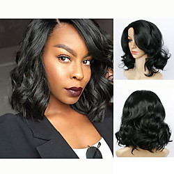 Synthetic Wig Water Wave Kardashian Water Wave Bob Wig Medium Length Jet Black Synthetic Hair Women's Side Part African American Wig Black Lightinthebox