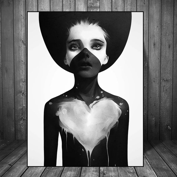 Art Painting Black and White Abstract Wall Decoration Nordic Girl Canvas Painting for Living Room