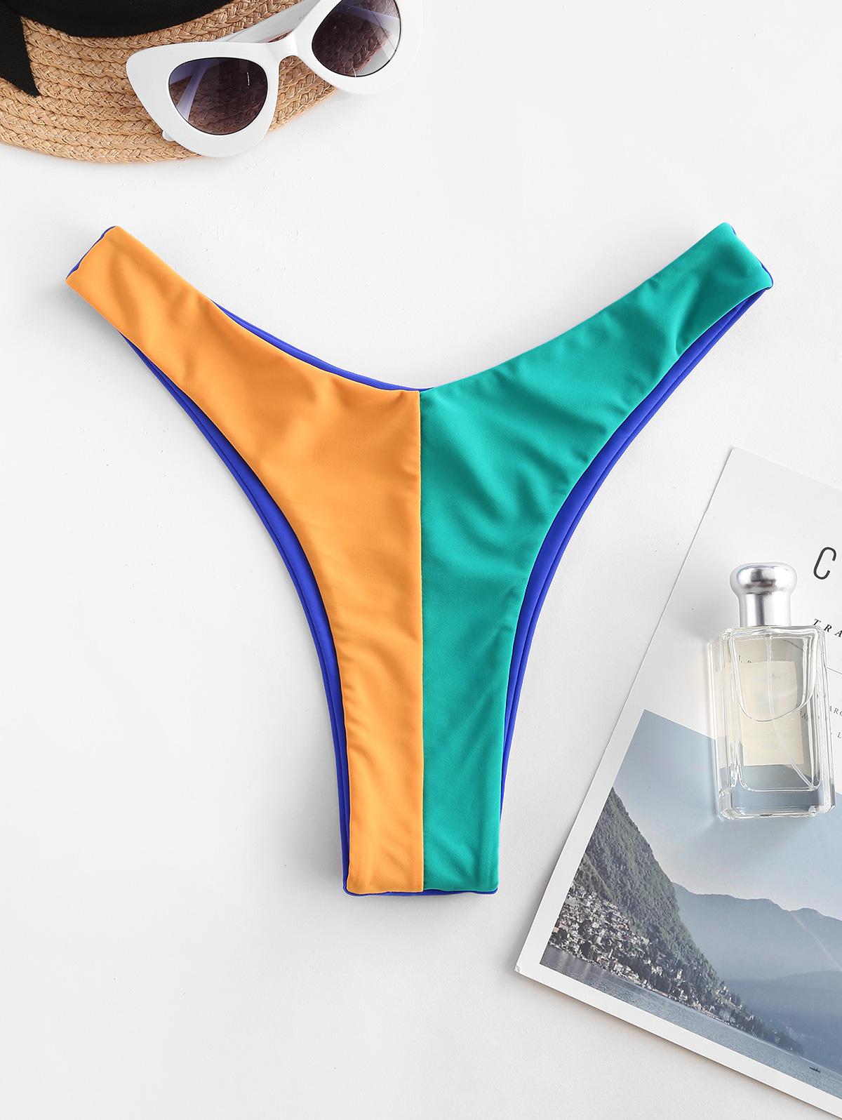 ZAFUL Farbblock Bikinihose mit Hohem Bein S