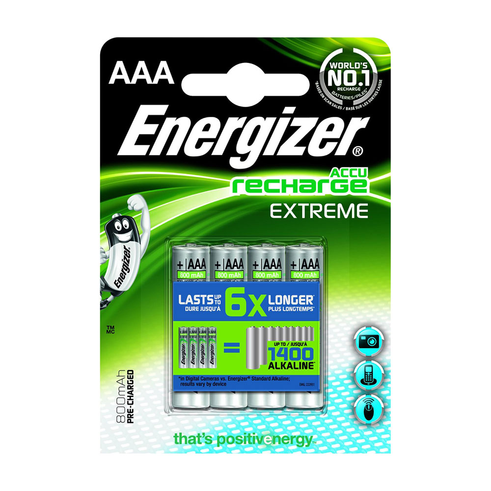 Energizer AAA Rechargeable Batteries NiMH ACCU Extreme 800mAh Capacity - 4 Pack