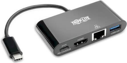 Tripp Lite U444-06N-H4GUBC USB-C-Multiport-Adapter - 4K-HDMI - USB-A-Anschluss - GbE - 60 W PD-Aufladung - HDCP - schwarz - USB 3.2 Gen 2 (3.1 Gen 2) Type-C - HDMI - RJ-45 - USB 3.2 Gen 1 (3.1 Gen 1) Type-A - USB 3.2 Gen 2 (3.1 Gen 2) Type-C - 3840 x 2160