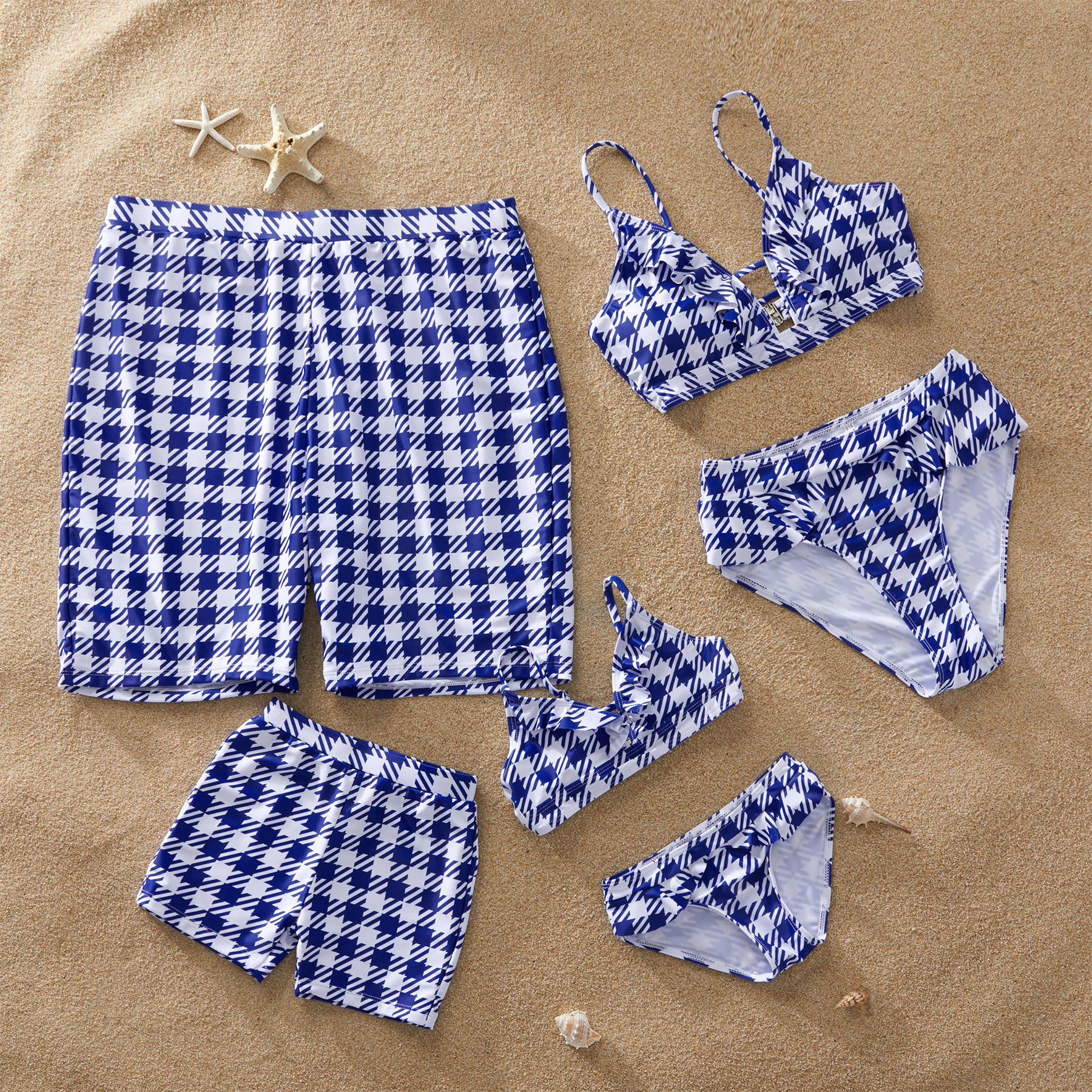 Blue Plaid Matching Swimsuit for Summer