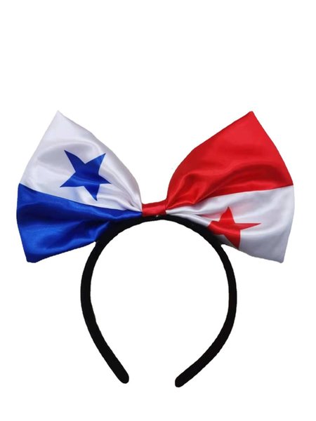 Souvenir Panamanian Flag Pattern Hairband Bow Head Button Five Pointed Star National Day Party Accessories Blue White Red 3 Colors