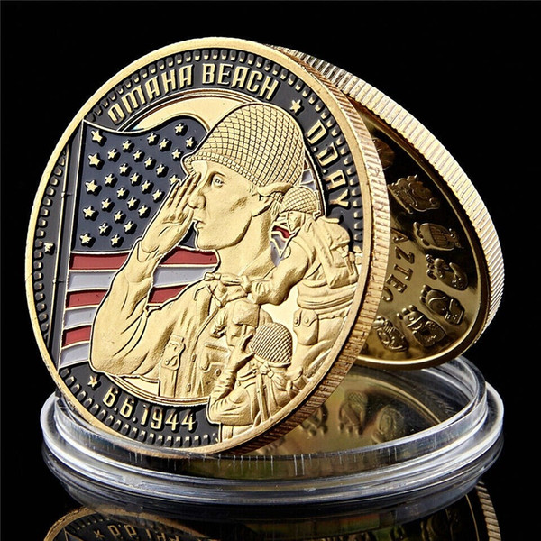 1944.6.6 usa army infantry utah d-day omaha beach military 1oz gold plated challenge coin with capsule