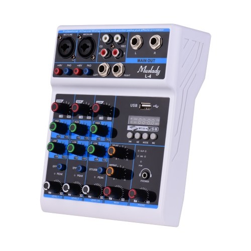 Muslady 4-Kanal Audio Mixer Mischpult LED-Bildschirm
