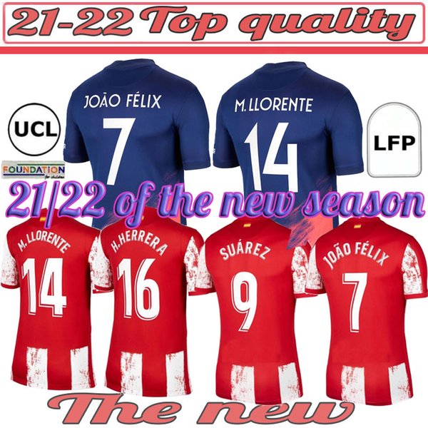 Atletico soccer jerseys 21 22 JO?O FéLIX MADRID 2021 2022 M. LLORENTE KOKE SAUL SUAREZ Correa Carrasco camiseta football shirts uniforms men + kids kit LEMAR DEMBELE away