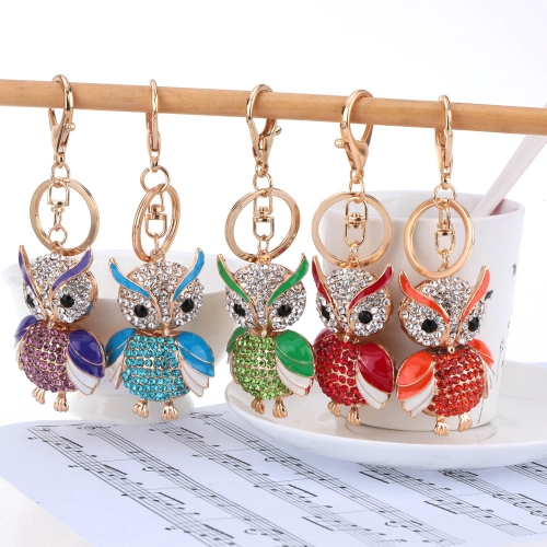 Fashional Jewelry Hollow Alloy Vintage Shinning Rhinestone Owl Pendant Key Ring Key Chain
