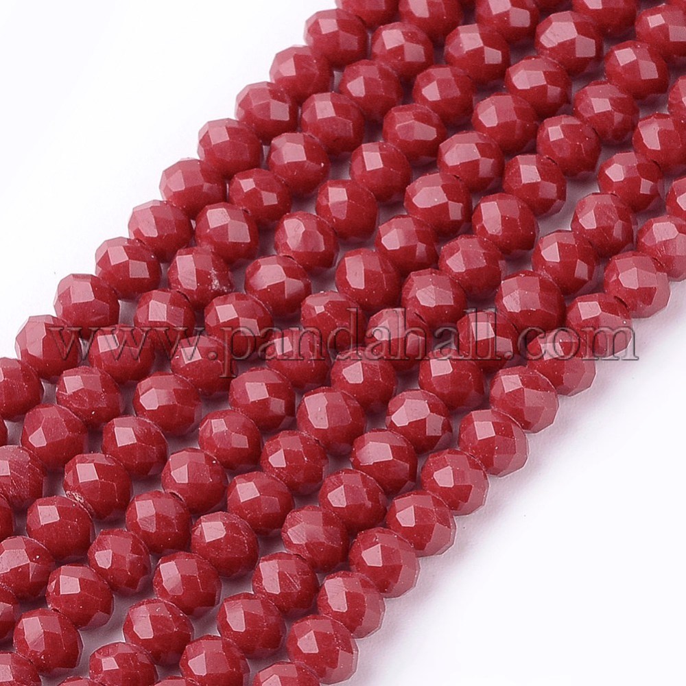 Imitation Jade Glass Bead Strands, Faceted, Dyed, Rondelle, Crimson, 4x3mm, Hole: 1mm; about 138pcs/strand, 16.5