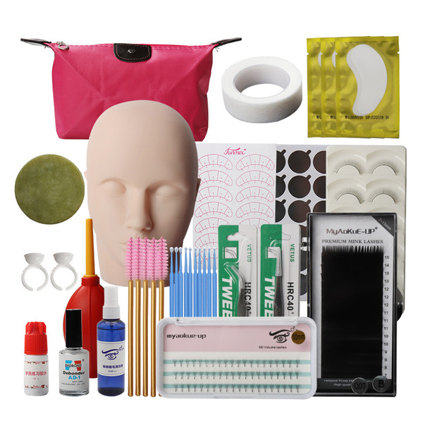 19 in 1 training eyelashes kit false eyelash extension grafting practice curl glue tweezer tools set bag for eye lash graft