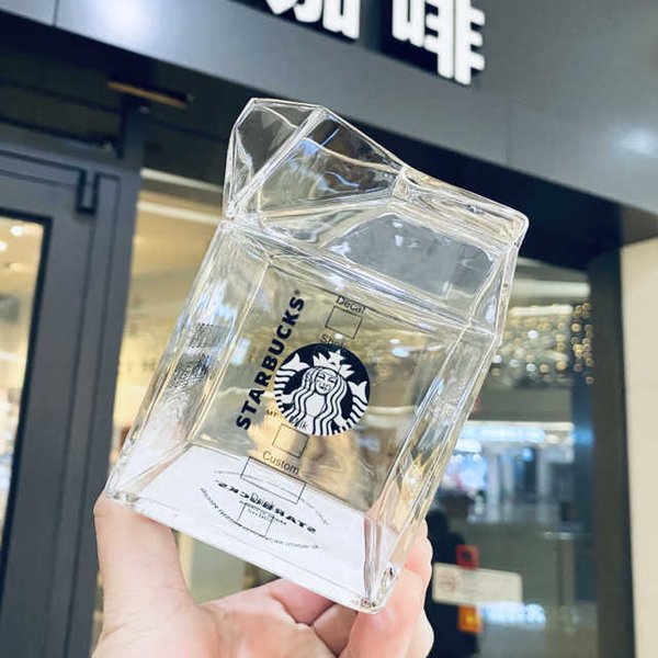 Starbucks cup children's milk cup box shape cold extraction glass creative coffee straw couple gift water cup