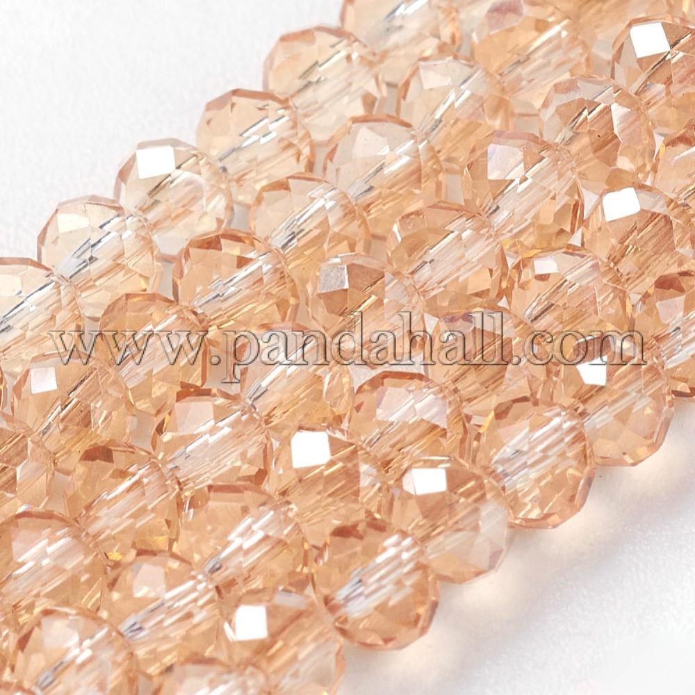 Electroplate Glass Beads Strands, Faceted Rondelle, PaleGoldenrod, 3x2mm, Hole: 1mm; about 100pcs/strand, 10