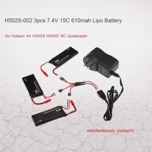 3pcs H502S-002 7.4V 15C 610mAh Lipo Batteries with 3 in 1 Battery Charger for Hubsan X4 H502S H502E RC Quadcopter