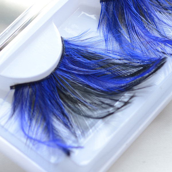 yokpn blue mixed black exaggerated false eyelashes stage makeup art modeling eye lashes winged feather fake lashes eyelash