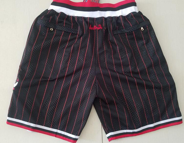 New Shorts Team Shorts 97-98 Vintage Baseketball Shorts Zipper Pocket Running Clothes Black Stripe White Red Just Done Size S-XXL