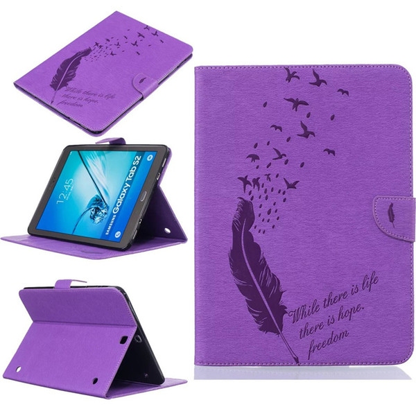 for samsung galaxy tab s2 9.7 t810 t815 tablet leather case filp cover wallet stand with card slot embossed feather bird desgin