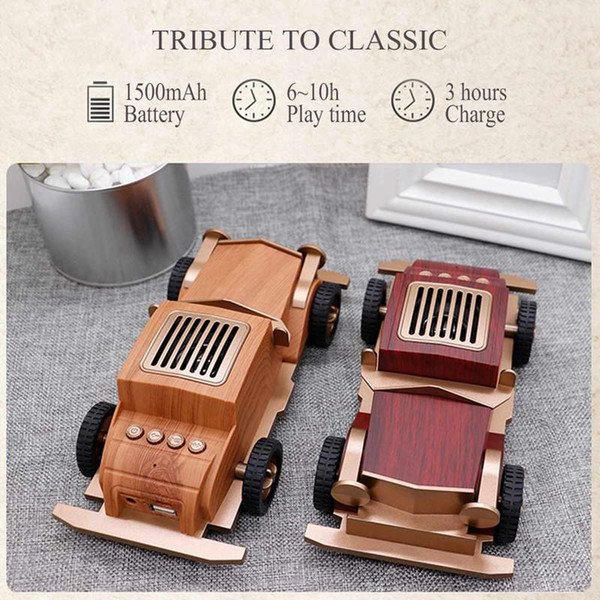 as60 bluetooth speaker wooden retro old car wireless mini sound box with tf card usb aux fm radio