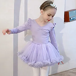 Kids' Dancewear Ballet Skirts Lace Pleats Solid Girls' Training Performance Long Sleeve High Cotton Blend Tulle Lightinthebox