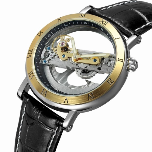 FORSINING Luxury Skeleton Automatic Mechanical Men Watch Self-Wind Stainless Steel/Genuine Leather Man Business Wristwatch + Box