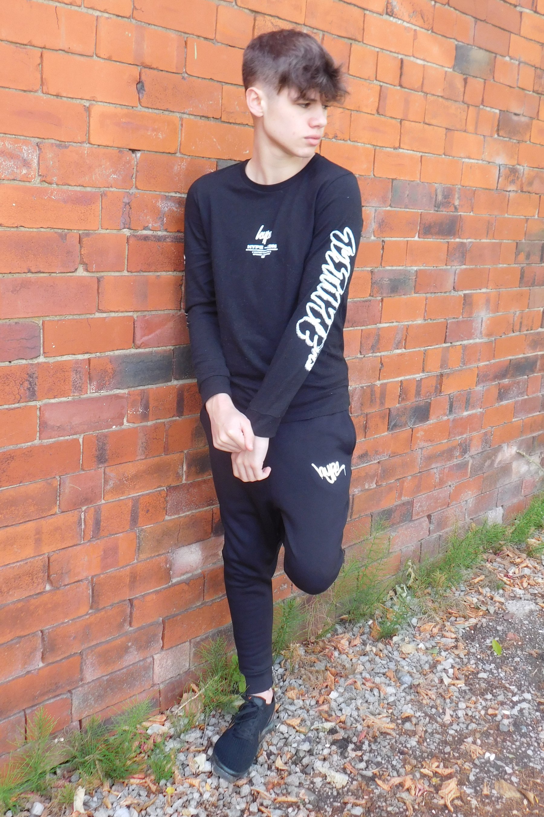 Hype Black Graffiti Script Kids Long Sleeve T-Shirt | Size 5/6Y