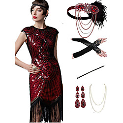 The Great Gatsby 1920s Vintage Vacation Dress Flapper Dress Outfits Masquerade Prom Dress Women's Tassel Fringe Costume RedBlack / RedGolden / Coral Red Vintage Cosplay Party Prom / Body Jewelry Lightinthebox