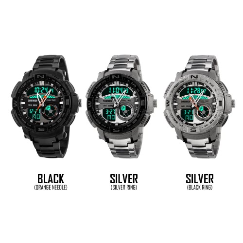 SKMEI Analog-Digital LED Display Sports Watch 5ATM Water Resistant Multifunction Man Wristwatch