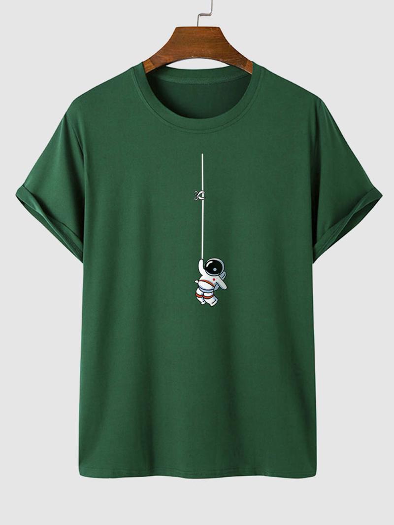 Astronaut Graphic Print Short Sleeve T Shirt M Deep green
