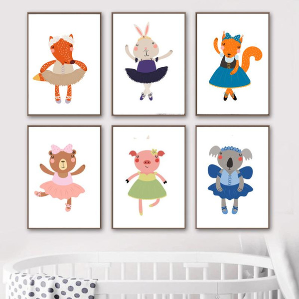 dancing animals bear koala squirrel wall art canvas painting nordic posters and prints wall pictures kids room decor