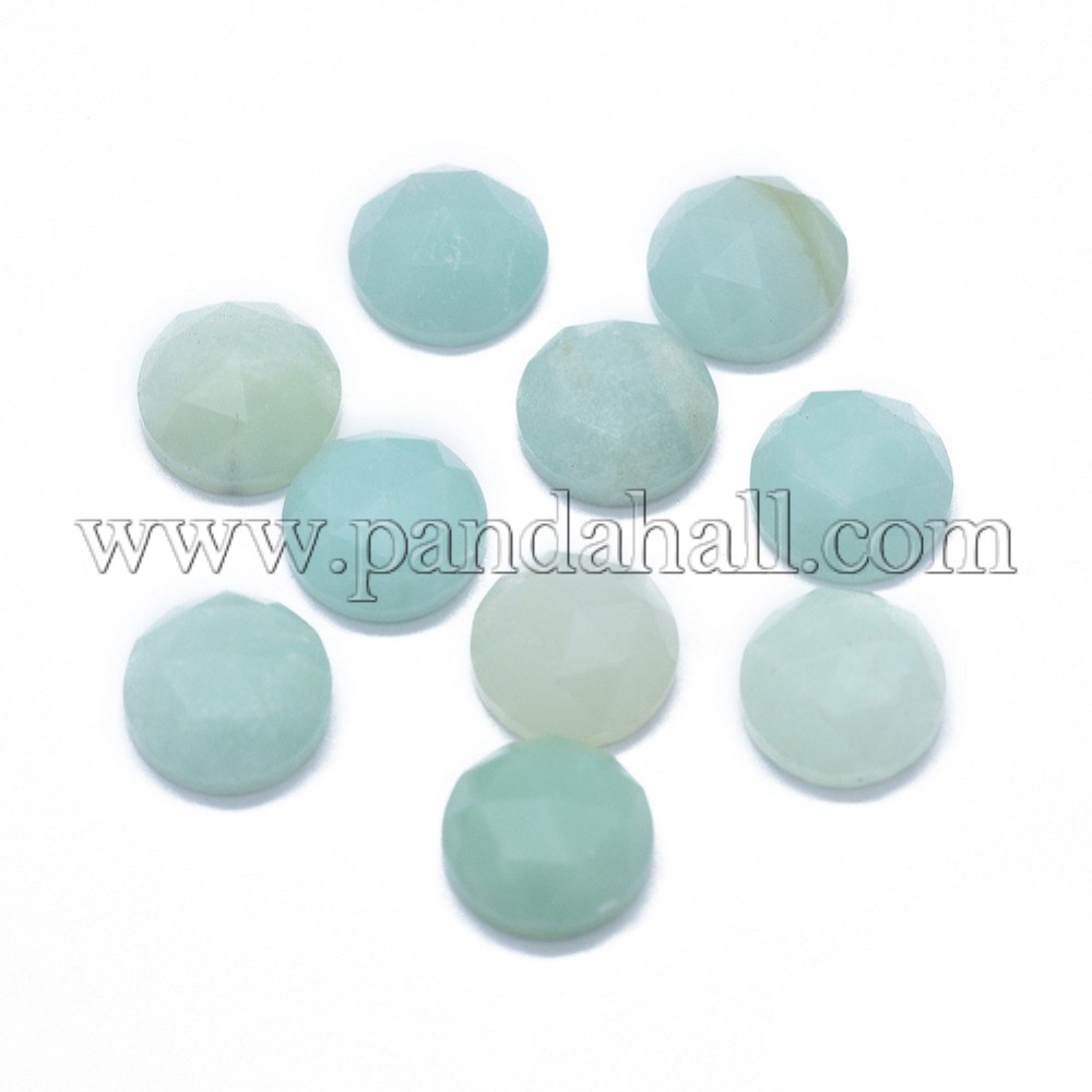 Natural Amazonite Cabochons, Faceted, Flat Round, 7.5x3.5~4mm