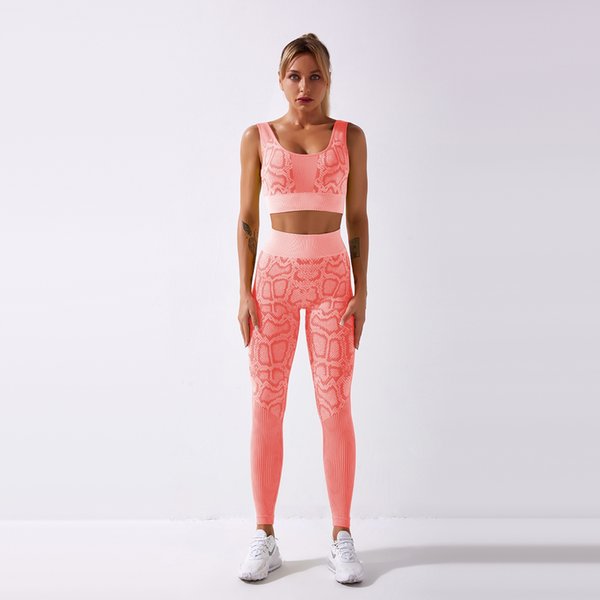 Moisture wicking Breathable super elastic shaping Nylon Spandex Material 2 piece set S M L yoga workout suit bra pants running vest joggers for women snake pattern